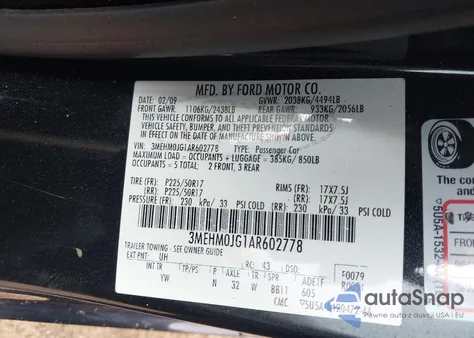 2010 Mercury Milan Premier из США, поврежденный, VIN 3MEHM0JG1AR602778